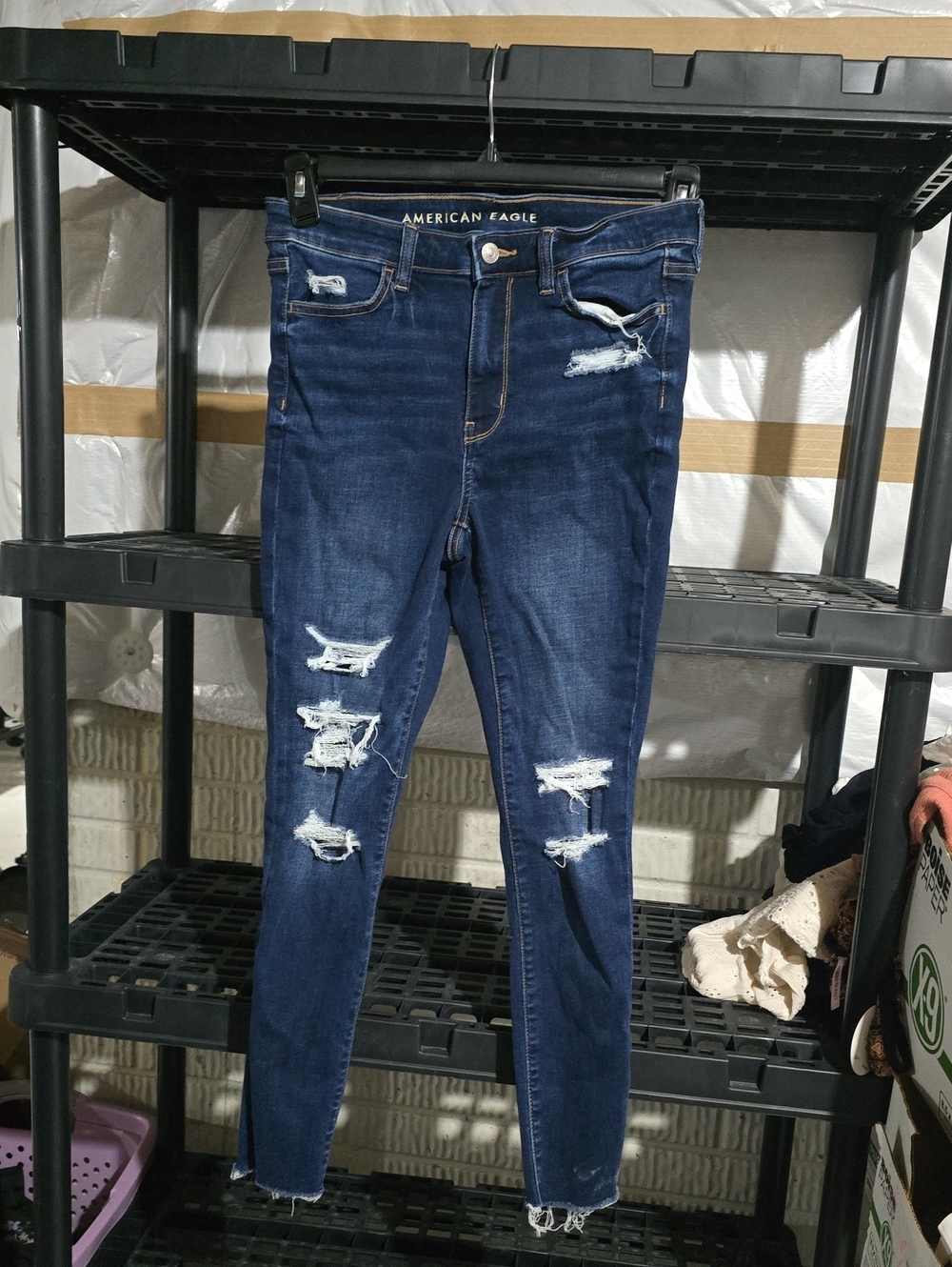 American Eagle Outfitters Dark Blue Distressed Skinny Jeans